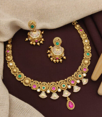 Women Gold-Plated American Diamond-Studded Necklace & Earrings Set