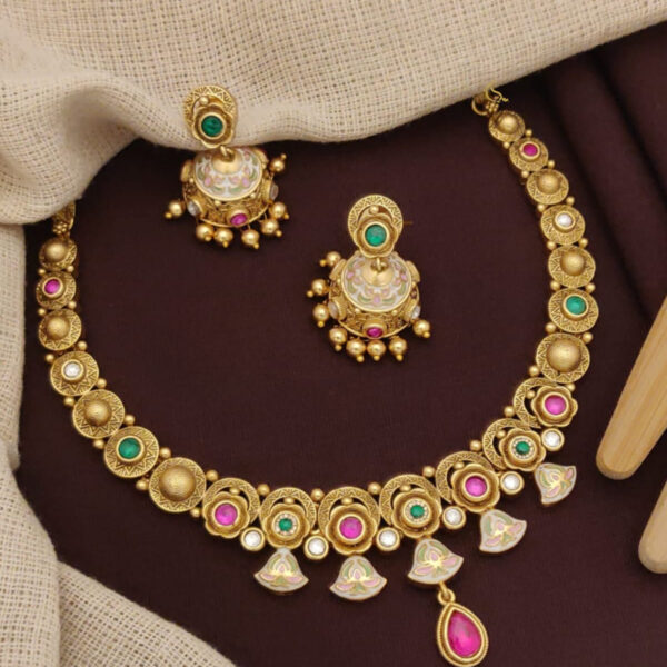 Women Gold-Plated American Diamond-Studded Necklace & Earrings Set