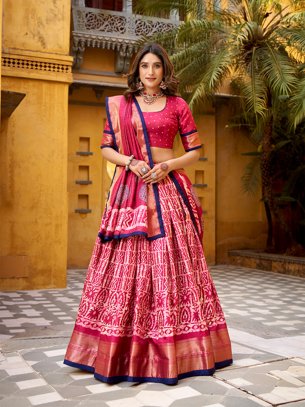dola-silk-with-zari-weaving-work-and-batik-printed-gajariyo-color-lehenga-choli-by-looknbook-art.jpg