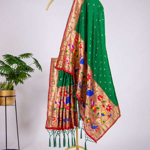 Green Color Zari Weaving Work Jacquard Paithani Dupatta