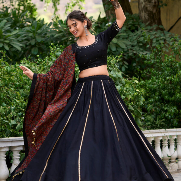 Balck Color Plain With Gota Patti Cotton Traditional Choli