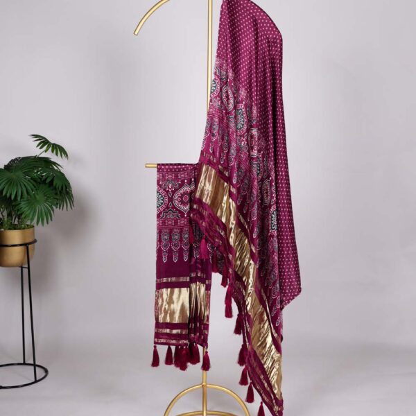Rosewood Color Printed Gaji Silk Dupatta
