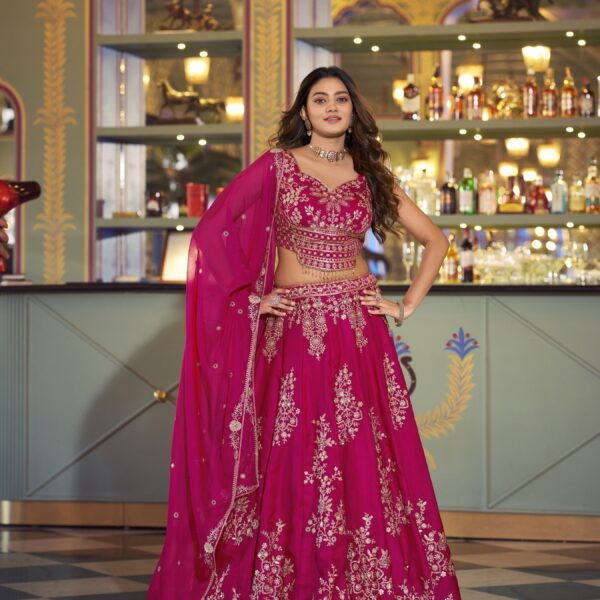 Pink Color Embroidery Bridesmaid Lehenga