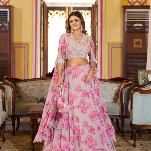 Indo Weastern Beads Work Lehenga
