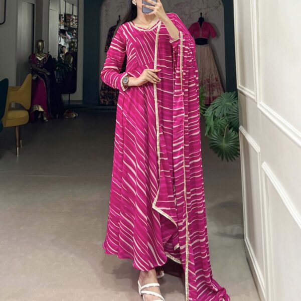 Pink Color Leheriya With Lace Touch Up Georgette Gown
