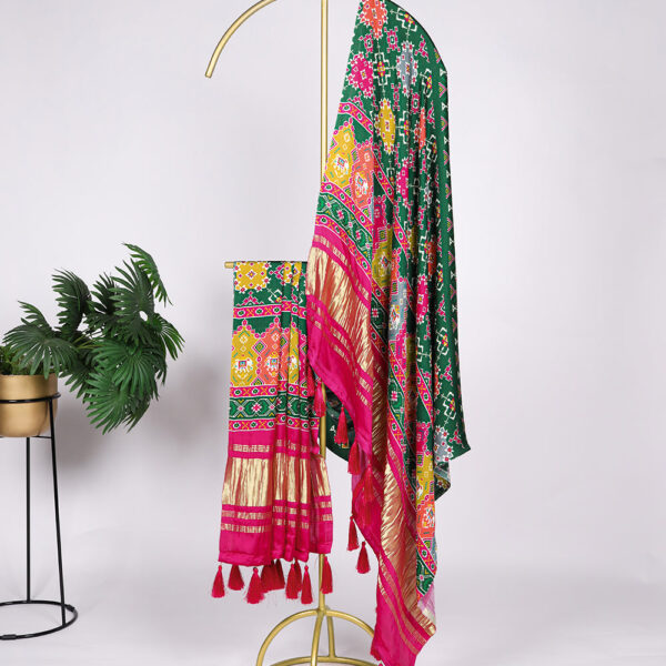 Multi Color Digital Print And Lagadi Patta Gaji Silk Dupatta