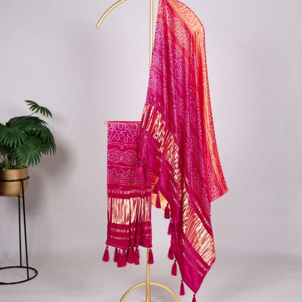 Orange Color Printed Gaji Silk Bandhej Dupatta