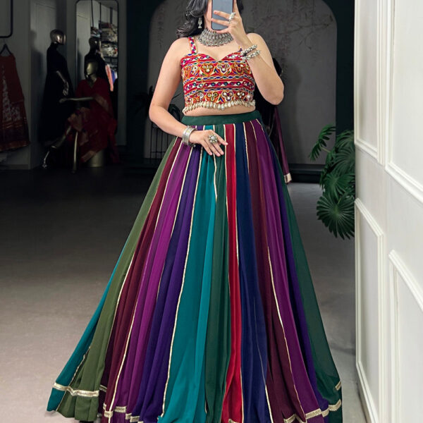Multi Color Original Mirror Gamthi Work Georgette Ghaghra Choli