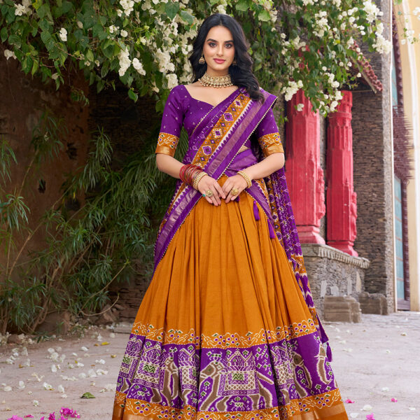 Mustard Color Patola Printed Tasar Silk Lehenga Choli