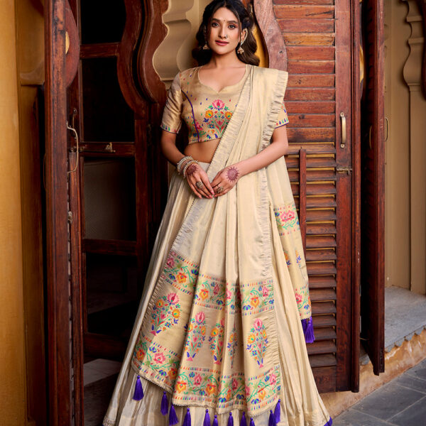 Purple Color Zari Weaving Work Shimmer Lehenga Choli