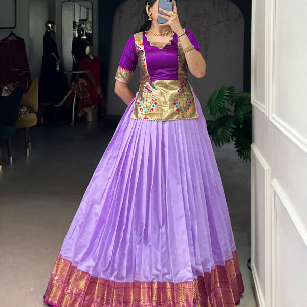 Lavender Color Zari Weaving Work Cotton Silk Co-Ord Set