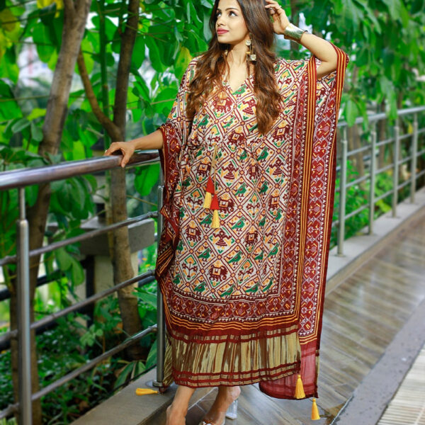 Maroon Color Bandhani Printed Pure Gaji Silk Kaftan