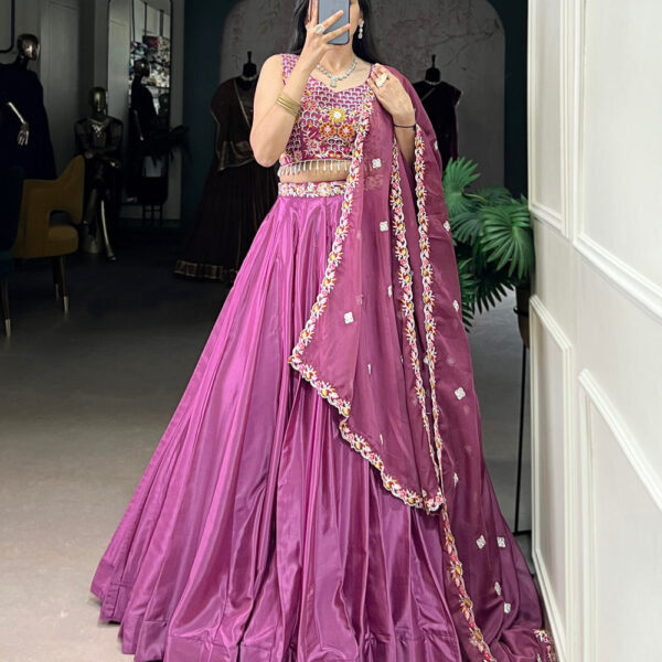 Magenta Pink Color Sequins and Thread Embroidery Work Silk Crepe Lehenga Choli