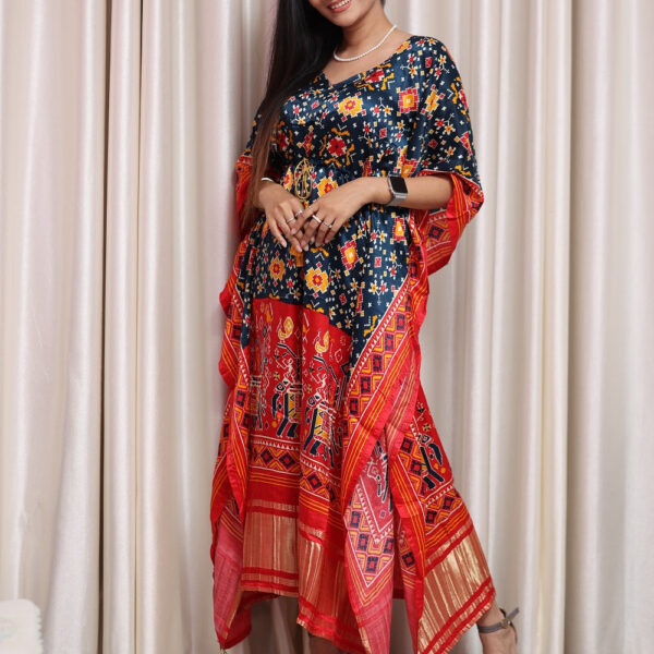 Multi Color Bandhani Printed Pure Gaji Silk Kaftan