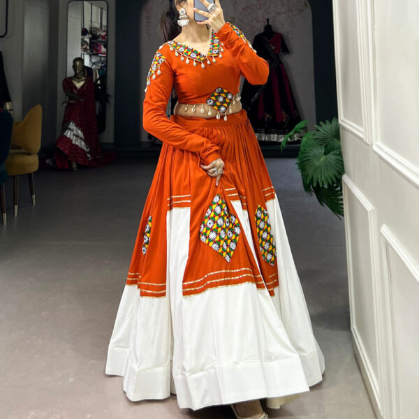 Orange Color Gamthi Work With Gotta Patti Lace Design Lehenga Choli