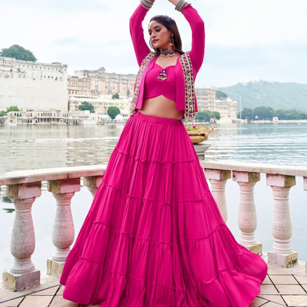 Pink Color Gamthi Work With Cowrie Touch Up Rayon Co-Ord Set