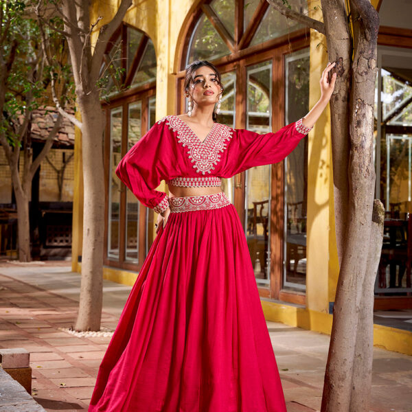 Pink Color Thread Embroidery Vichitra Silk Co-ord Set