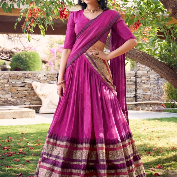 Pink Color Plain With Zari Weaving Work Chanderi Silk Lehenga Choli