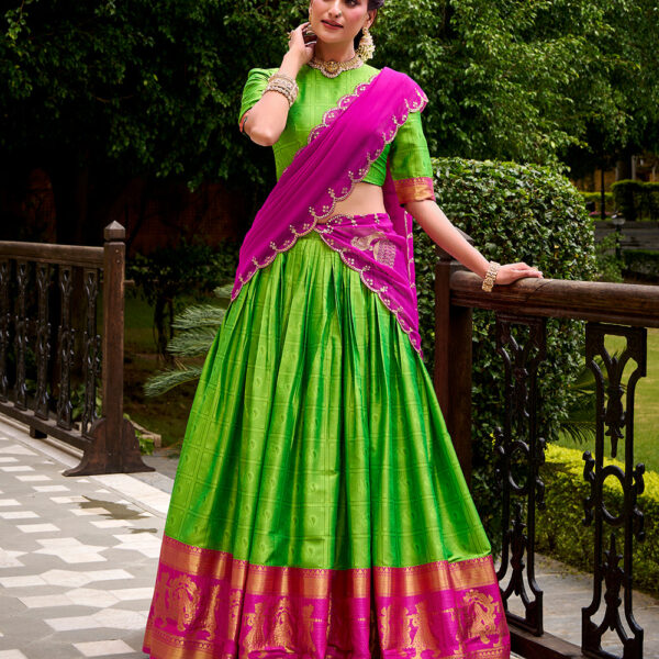 Parrot Color Zari Weaving Work Poly Cotton Lehenga Choli