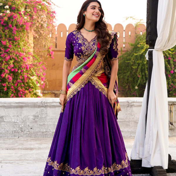 Purple Color Vichitra Silk Lehenga