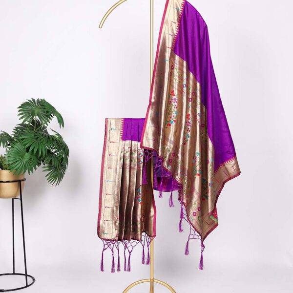 Purple Color Weaving Zari Work Jacquard Silk (Paithani) Dupatta