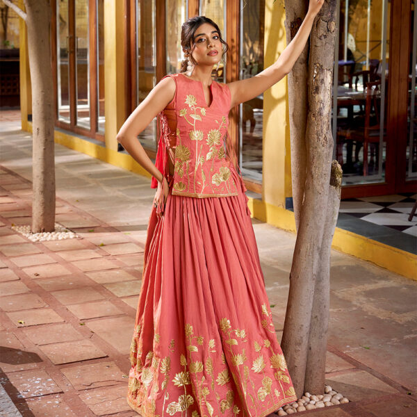 Salmon Color Shimmer Co-Ord Set
