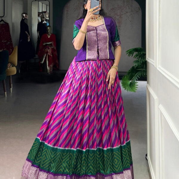 Purple Color Leheriya Print With Zari Weaving Work Tasar Silk Co-Ord Set