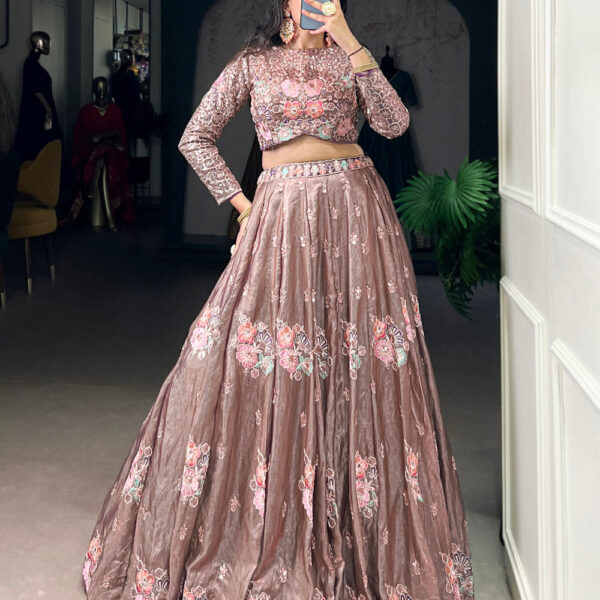 Onion Color Sequince And Thread Embroidery Work Fendi Co-Ord Set