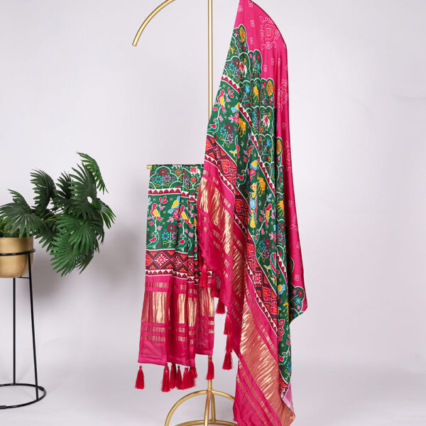 Pink Color Digital Print And Lagadi Patta Gaji Silk Dupatta